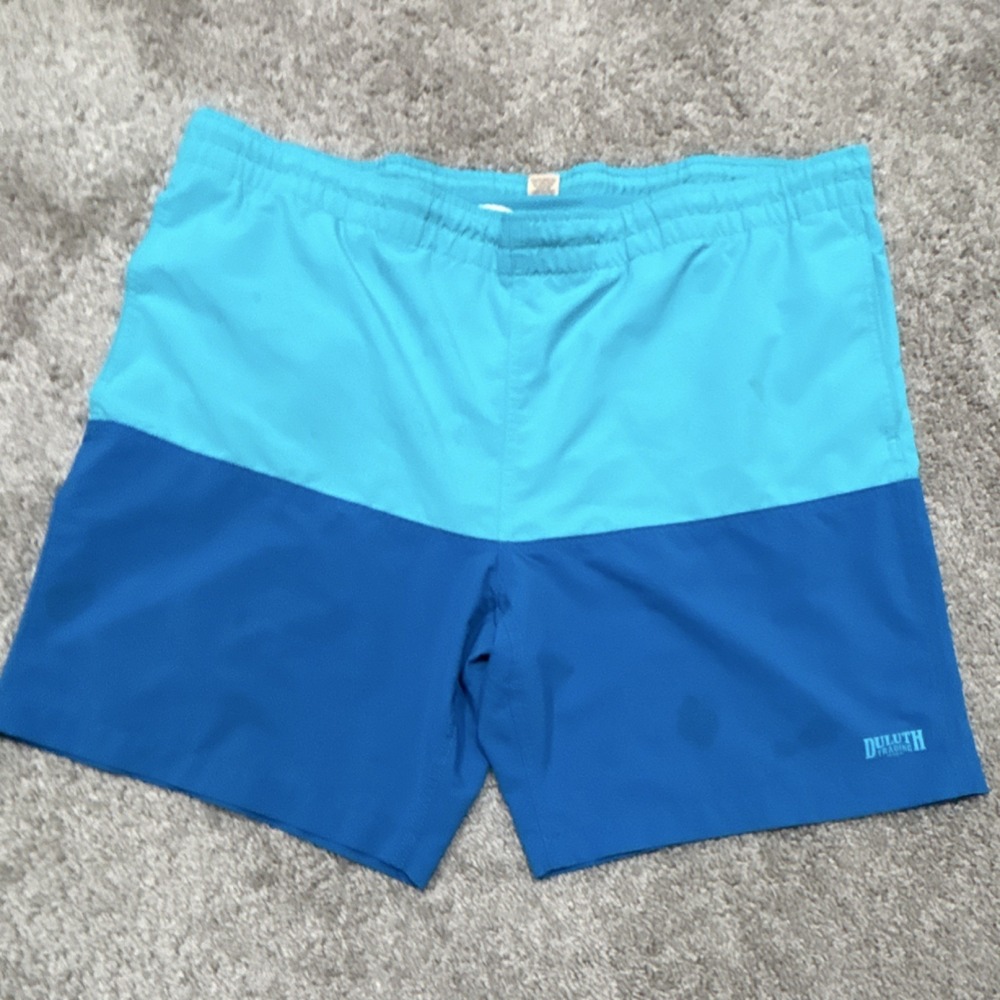 Duluth Trading Co. Mens 3XL Swim Trunks Lined Shorts Colorblock Blue Teal Summer